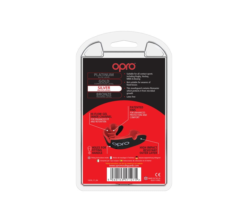OPRO Self Fit Silver Adult - Black/Red
